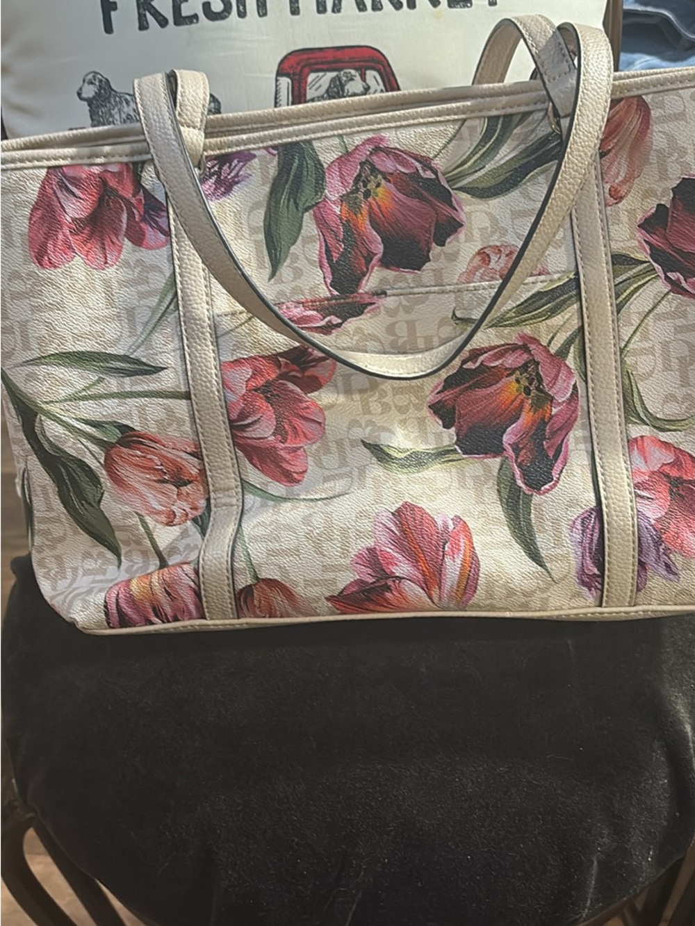 Dana Buchman Floral Tote in Cream, Pink and Green